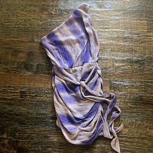 RAMY BROOK ONE SHOULDER COCKTAIL DRESS RUCHED PURPLE AND SILVER NWOT MINI DRESS